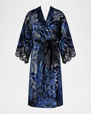 Lise Charmel Lace-Trim Burnout Velvet Robe - Blue