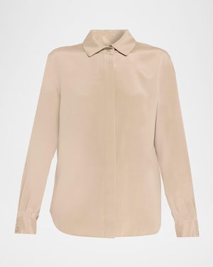 Lafayette 148 New York Pleated Button-Down Shirt - Natural