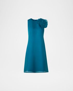 Akris 3D Anemone Corsage Silk Organza Dress - Blue