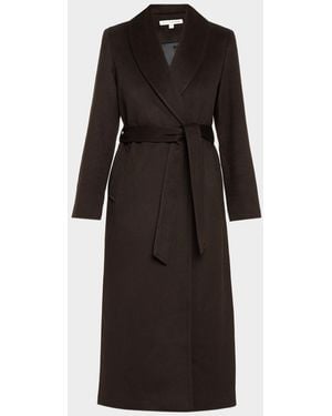 Sofiacashmere Cashmere Belted Wrap Coat With Pick-Stitched Detail - Black