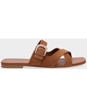 Stuart Weitzman Sai Suede Slide Sandals - Brown