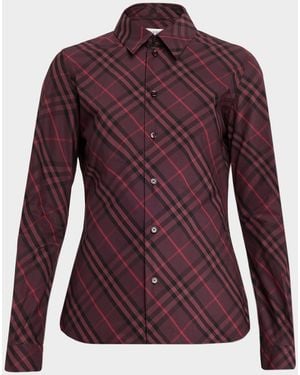 Burberry Simone Check Button-Down Shirt - Purple