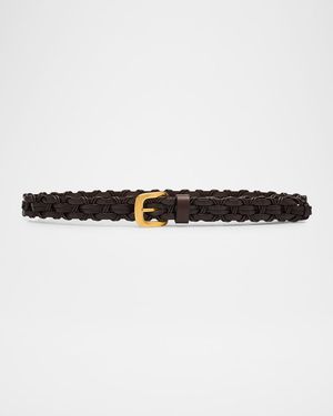 The Row Cord Woven Leather Belt - Brown