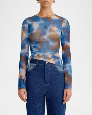 Significant Other Drew Printed Mesh Drawstring Top - Blue