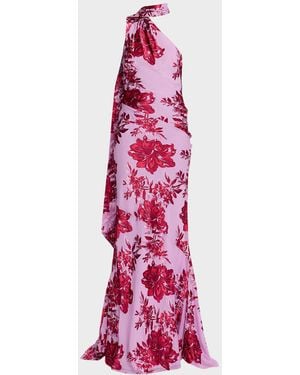 retroféte Lorenna Floral One-Shoulder Scarf Gown - Pink