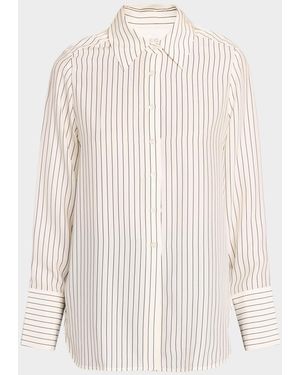 Co. Striped Silk Button-Down Shirt - White