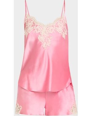 Christine Lingerie Gazebo Lace-Trim Silk Cami & Shorts Pajama Set - Pink