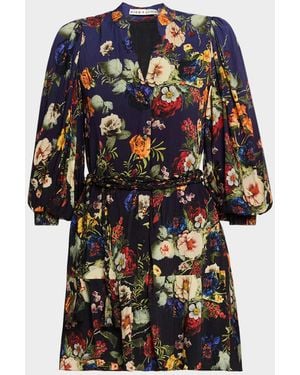 Alice + Olivia Antonette Floral Belted Long-Sleeve Mini Dress - Blue