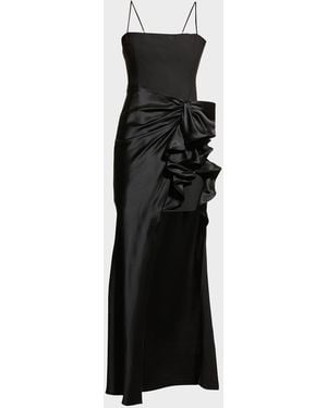 Cinq À Sept Drina Sleeveless Satin Wrap Gown - Black