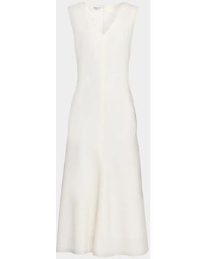 Brunello Cucinelli Sleeveless Fluid Stretch Wool Midi Dress - White