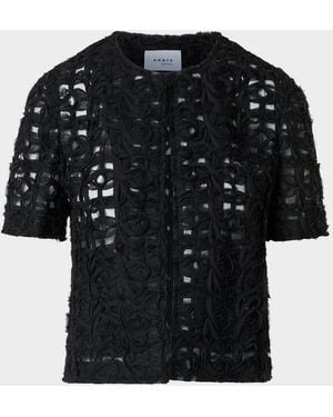 Akris Punto 3D Embroidered Mesh Short Jacket - Black