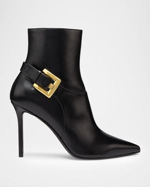 Balmain 85Mm Buckle Leather Ankle Booties - Black