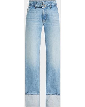 Brandon Maxwell Alexa Belted Wide-Leg Cuffed Jeans - Blue