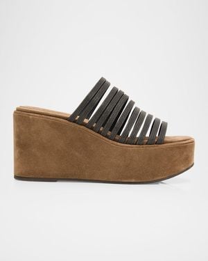 Brunello Cucinelli 80Mm Suede Monili Platform Sandals - Brown