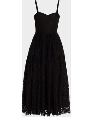 Michael Kors Corded Floral Lace Sweetheart-Neck Midi Tank Dress - Black