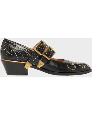 Chloé Susan Studded Leather Mary Janes - Black