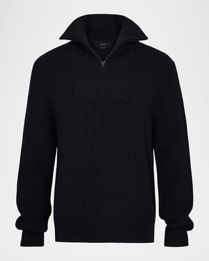 Vince Heirloom Shaker Wool-Cashmere Quarter-Zip Sweater - Blue