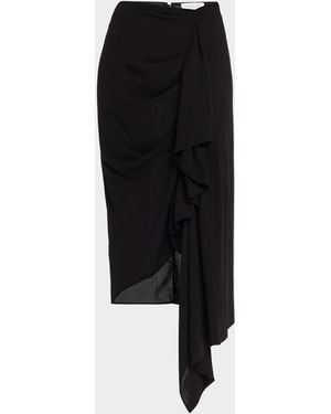 Michael Kors Draped Fluid Wool Midi Pencil Skirt - Black
