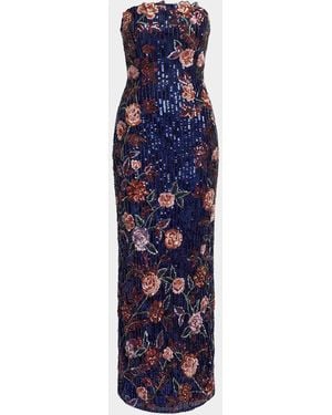 Mac Duggal Floral Sequin Strapless Column Dress - Blue