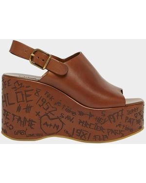 Chloé Maxime Leather Slingback Platform Sandals - Brown
