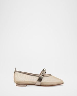 Alexandre Birman Clarita Metallic Mesh Ballerina Flats - Natural