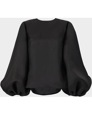 Carolina Herrera Puff-Sleeve Silk Gazar Shirt - Black