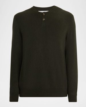 Neiman Marcus Apos;S Cashmere Rib Two-Button Crewneck Sweater - Black