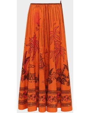 ALÉMAIS Boathouse Cotton Voile Midi Skirt - Orange
