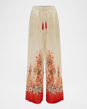 Aqua Blu Australia Lexi Floral Drawstring Pants - White