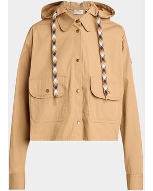 Moncler Cotton Blend Hooded Shirt Jacket - Natural