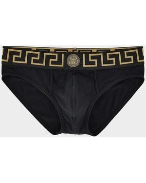 Versace Apos;S Medusa Key Cotton Jersey Briefs - Black