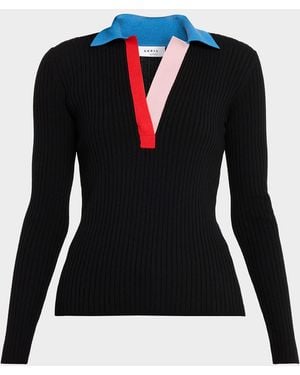 Akris Punto Colorblock Rib Knit Polo Sweater - Black