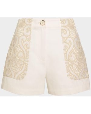 Ramy Brook Hilary Embroidered High-Rise Shorts - Natural