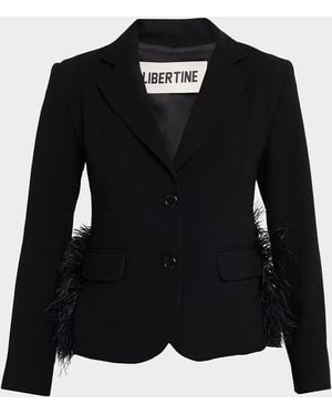 Libertine Feathered Single-Breasted Jacket - Black