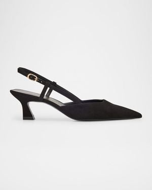 Stuart Weitzman Vinnie Suede Kitten Slingback Pumps - Black