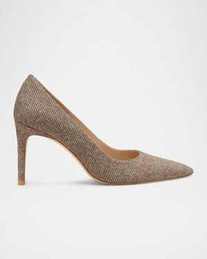 Stuart Weitzman 85Mm Stuart Power Twill Pointed-Toe Pumps - White