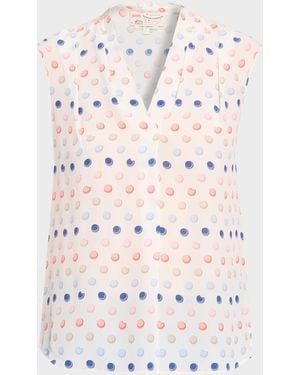 Maison Common Printed Silk Organza Ruffle Long-Sleeve Blouse - Blue