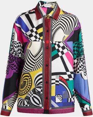 Versace Printed Silk Twill Shirt - Blue