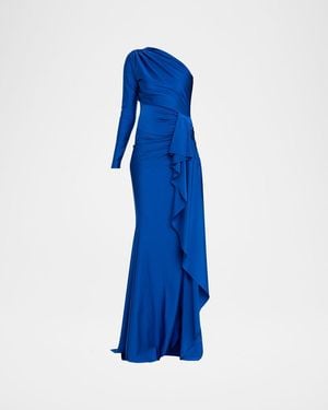 La Petite Robe Di Chiara Boni Serina One-Shoulder Draped Jersey Gown - Blue