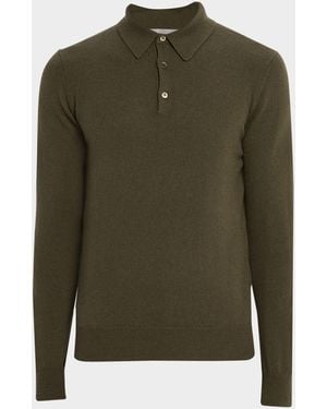 Neiman Marcus Cashmere Long-Sleeve Polo Sweater - Green