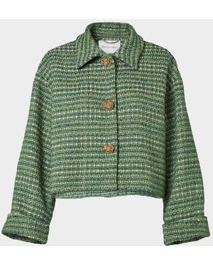 Carolina Herrera Boxy Cotton-Blend Crop Jacket - Green