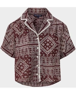 Veronica Beard Ilene Printed Cotton-Blend Top - Purple