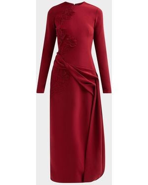 Lela Rose Floral Organza Embroidered Crepe Midi Dress