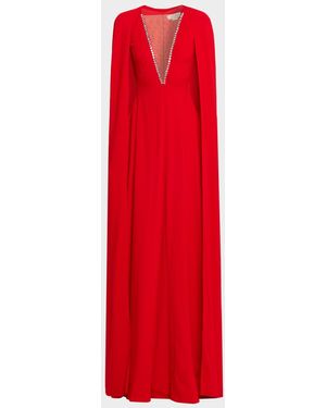 Stella McCartney Crystal Plunging Illusion Cutout Cape Gown - Red