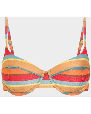 Ramy Brook Mona Glitter Striped Bikini Top - Orange