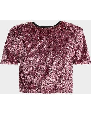 Area Sequined Short-Sleeved T-Shirt - Red