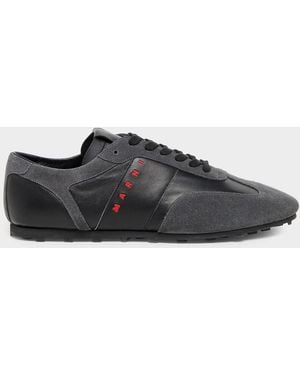 Marni Apos;S Logo Leather Low-Top Sneakers - Black