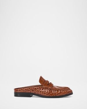 Jonathan Simkhai Dean Croc-Embossed Leather Backless Loafers - Brown