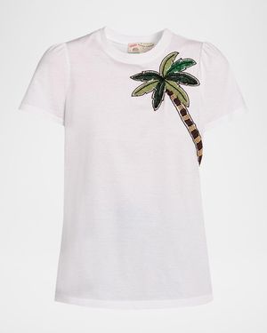 Maison Common Palm Embroidered Cotton Short-Sleeve T-Shirt - White