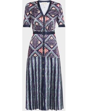 Saloni Lea Printed Satin Shirtdress - Blue